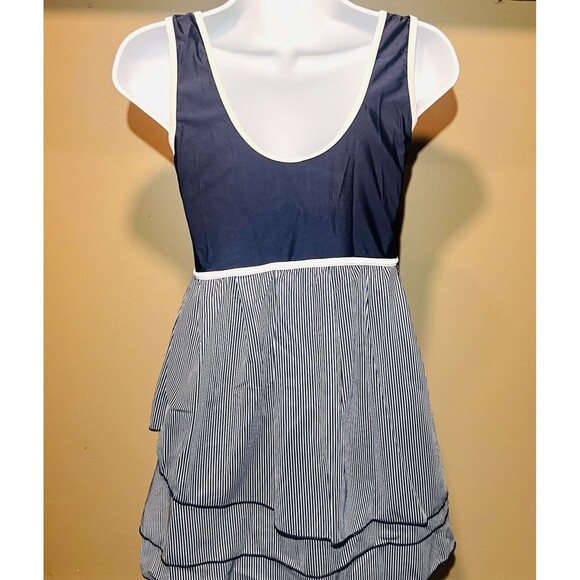 Women’s Tankini Swimsuit with Boy Shorts Two-Piece Ruffle Hem Striped Set - M - Picture 10 of 11